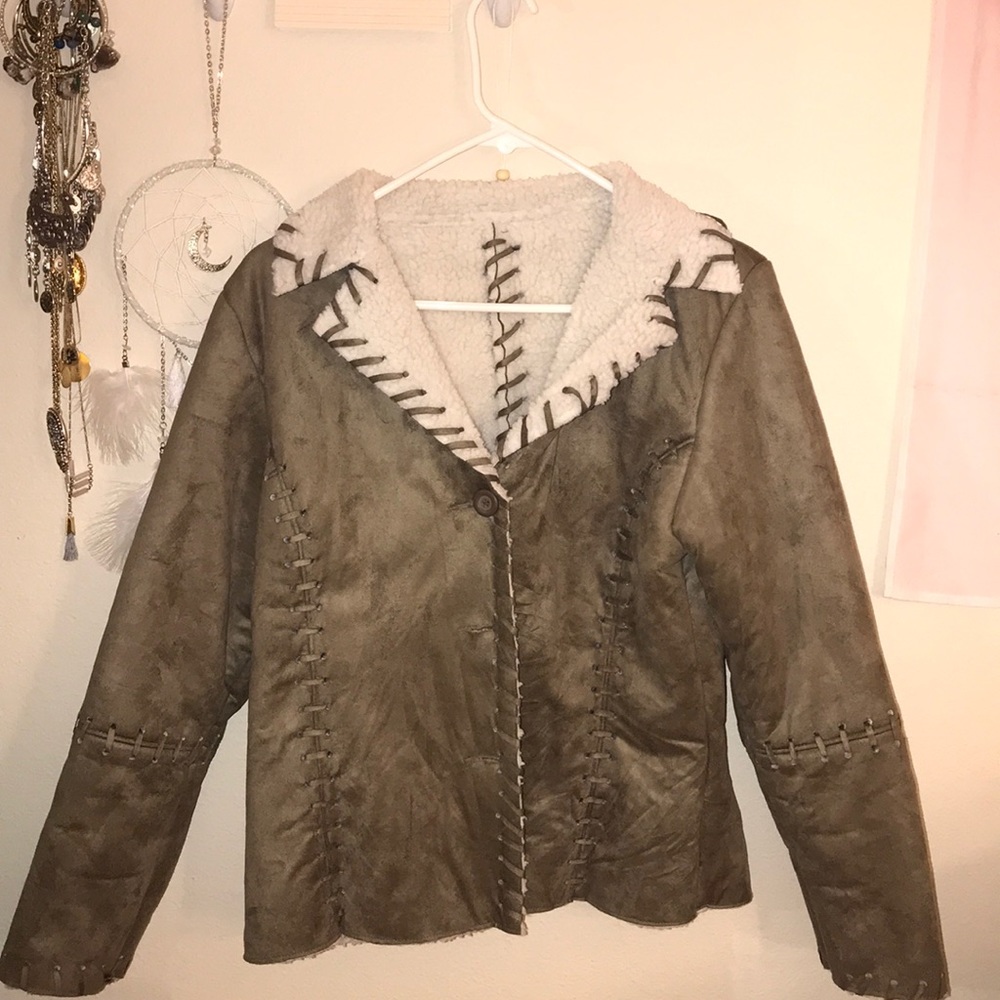 Sherpa lined olive green jacket